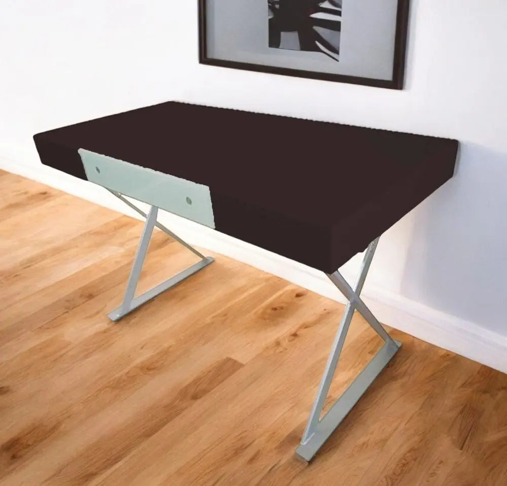 48" Espresso and Silver Wood and Metal Computer Desk - NOBLE HOME INTERIORS