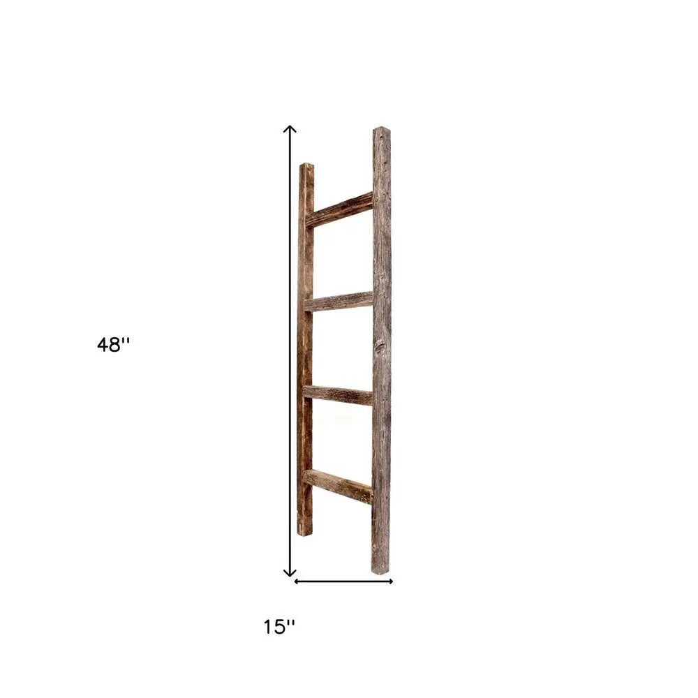 48" Gray Rustic Four Step Wood Ladder Shelf - NOBLE HOME INTERIORS
