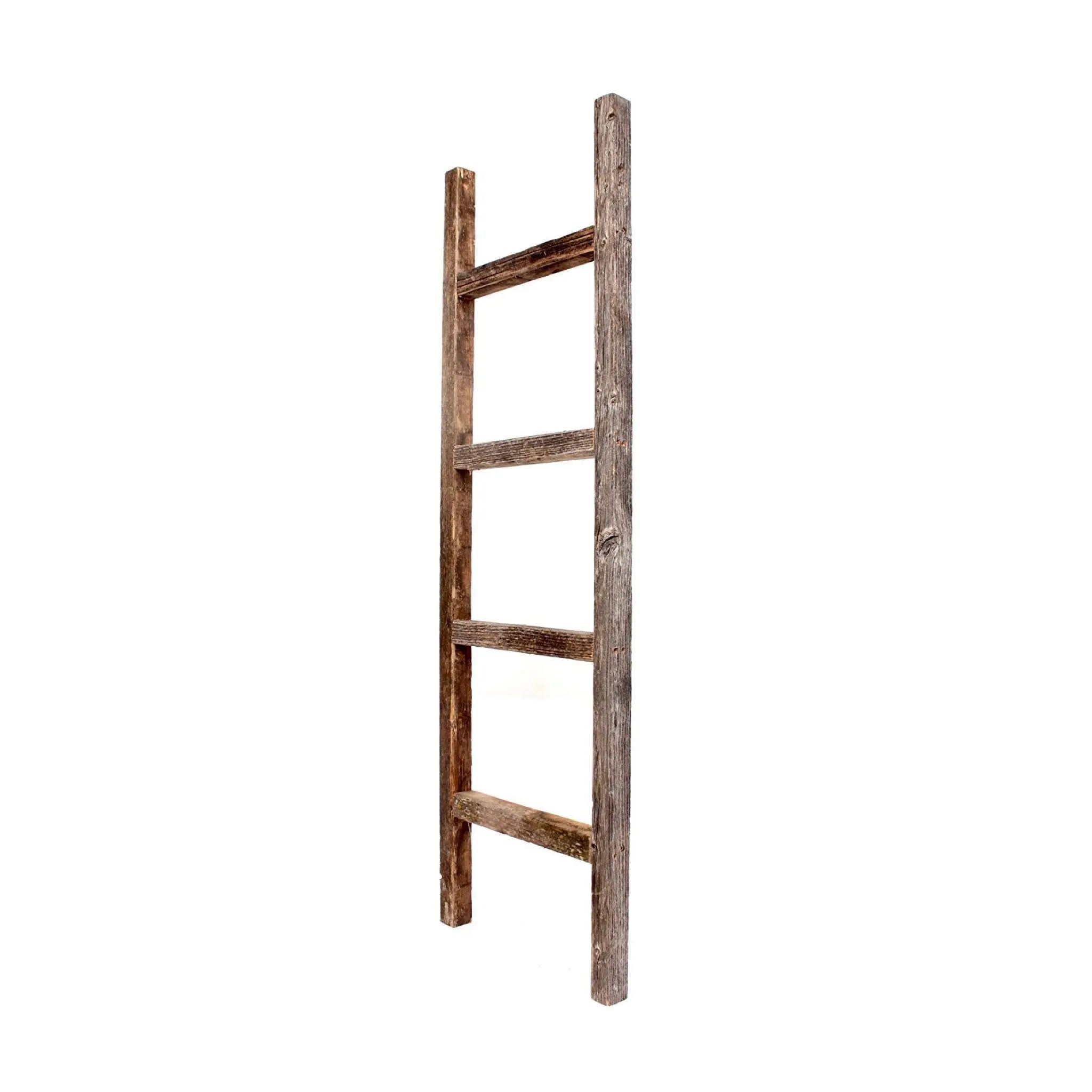 48" Gray Rustic Four Step Wood Ladder Shelf - NOBLE HOME INTERIORS
