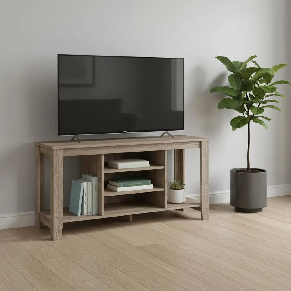 48" Taupe Wood Open Shelving TV Stand - NOVA HOME FURNITURE