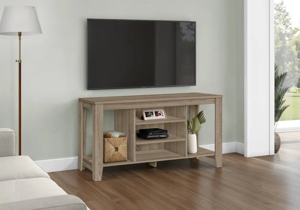 48" Taupe Wood Open Shelving TV Stand - NOVA HOME FURNITURE