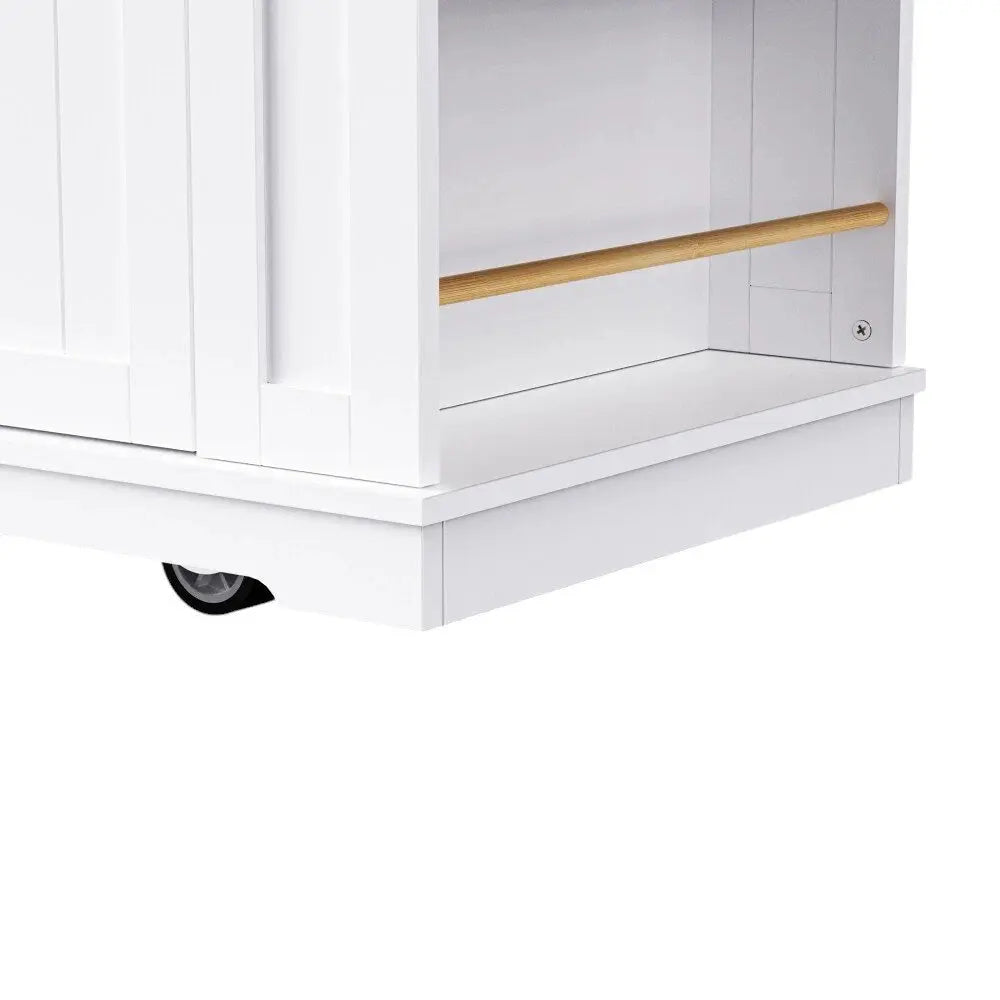 48" White Wood Barn Door Rolling Kitchen Island With Storage With USB - NOVA HOME FURNITURE