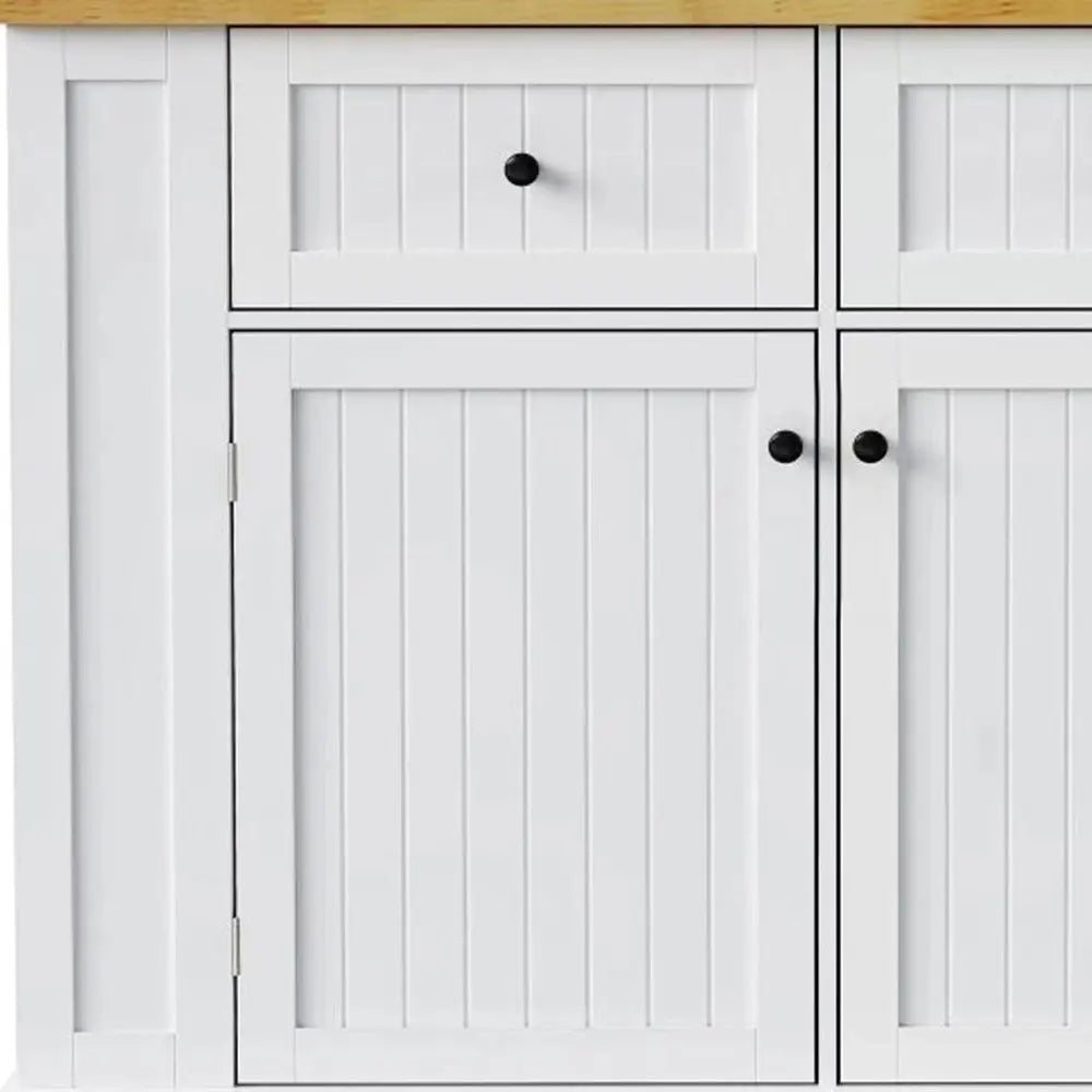 48" White Wood Barn Door Rolling Kitchen Island With Storage With USB - NOVA HOME FURNITURE