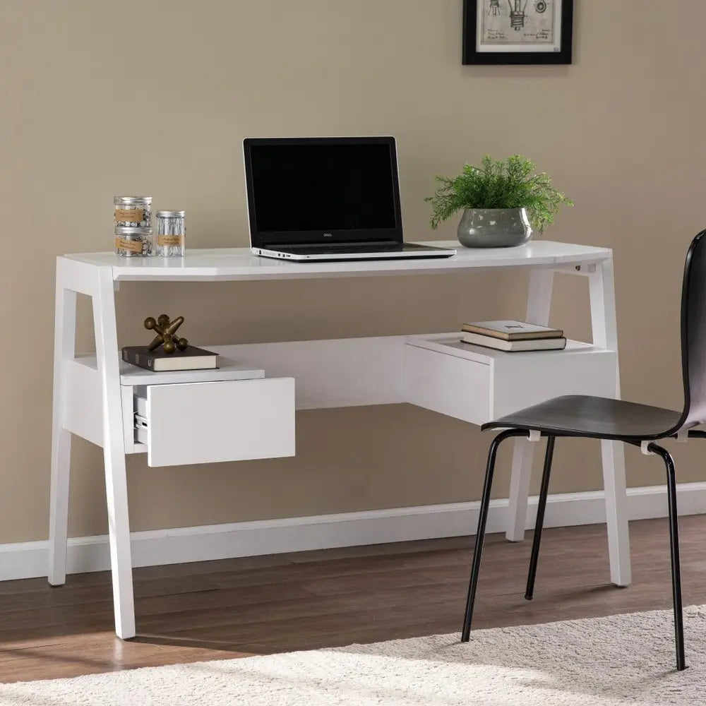 48" White Writing Desk With Two Drawers - NOBLE HOME INTERIORS