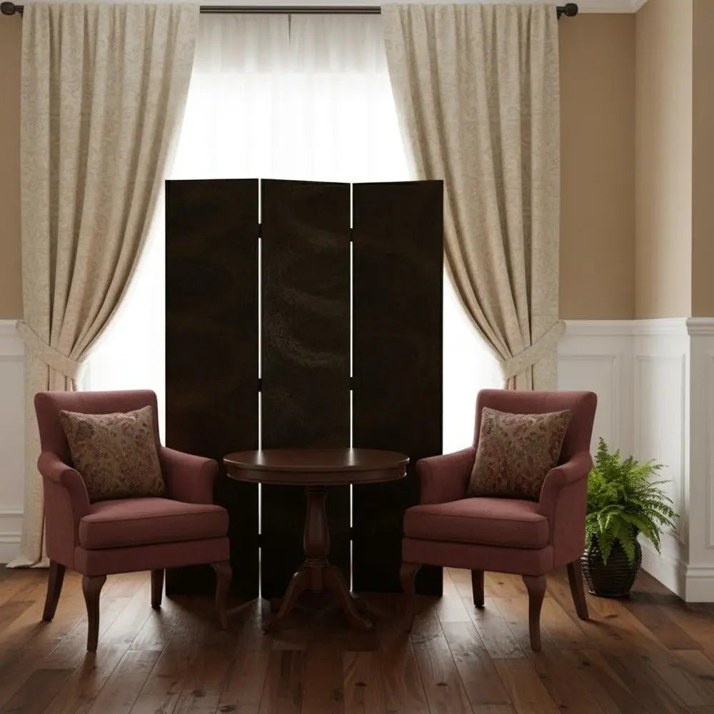 48" X 72" Black Wood Canvas Screen - NOBLE HOME INTERIORS