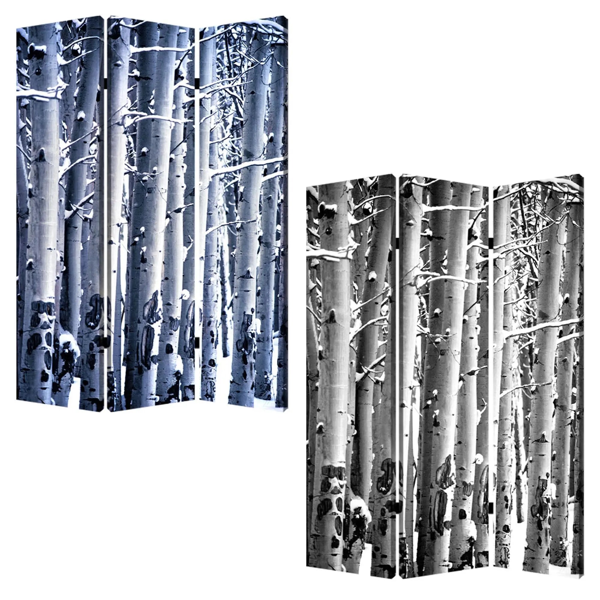 48" X 72" Gray And White Wood Canvas Birch Screen - NOBLE HOME INTERIORS