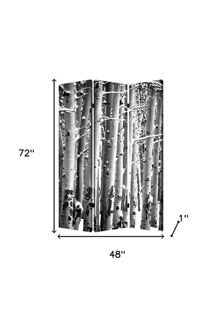 48" X 72" Gray And White Wood Canvas Birch Screen - NOBLE HOME INTERIORS