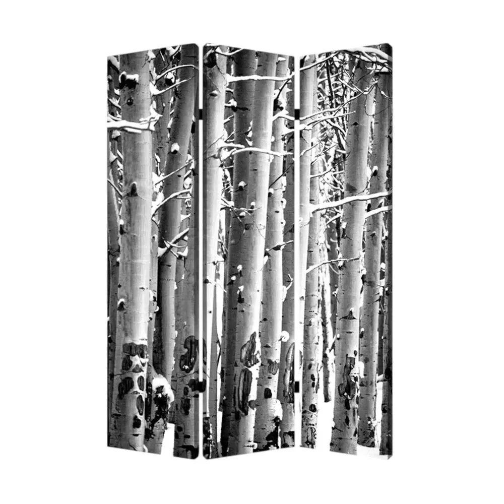 48" X 72" Gray And White Wood Canvas Birch Screen - NOBLE HOME INTERIORS