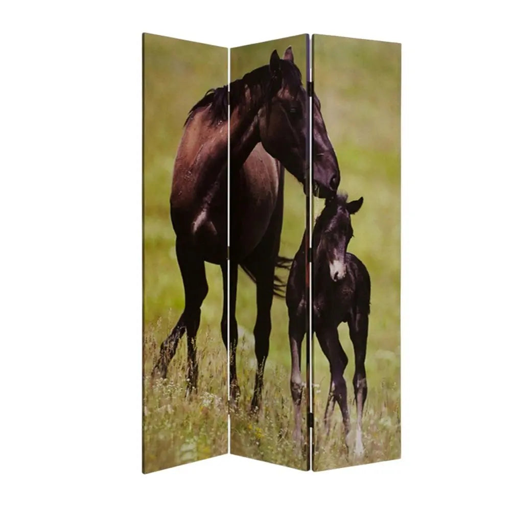48" X 72" Multi Color Canvas Screen With Nurturing Mare - NOBLE HOME INTERIORS