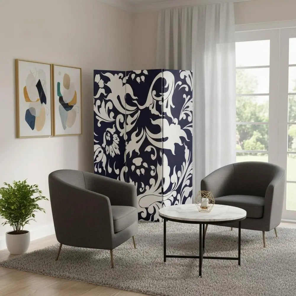 48" X 72" Multi Color Wood Canvas 3 Panel Screen - NOBLE HOME INTERIORS