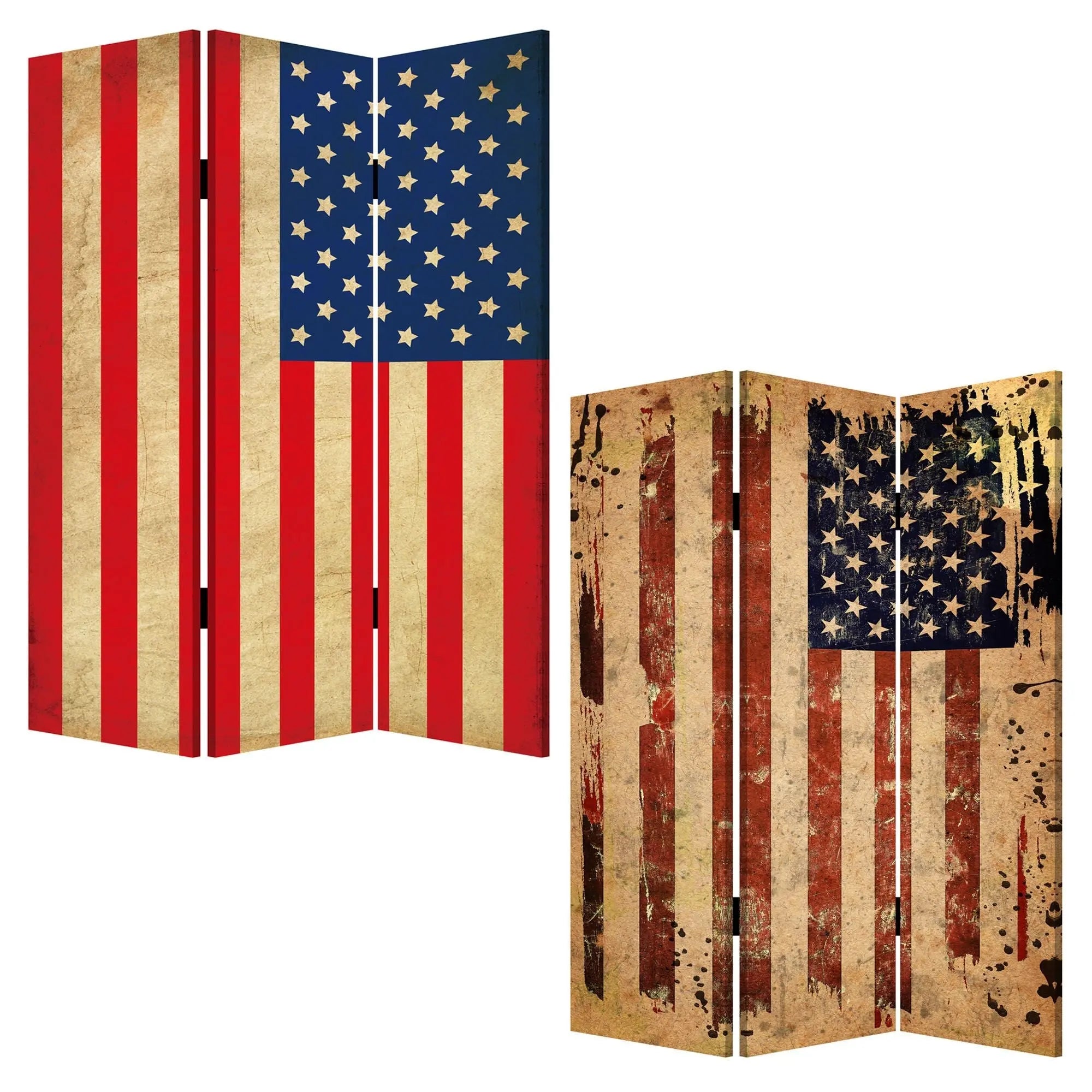 48 X 72 Multi Color Wood Canvas American Flag Screen - NOBLE HOME INTERIORS