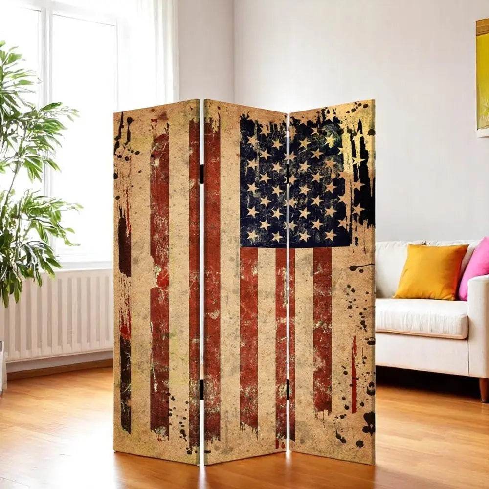 48 X 72 Multi Color Wood Canvas American Flag Screen - NOBLE HOME INTERIORS