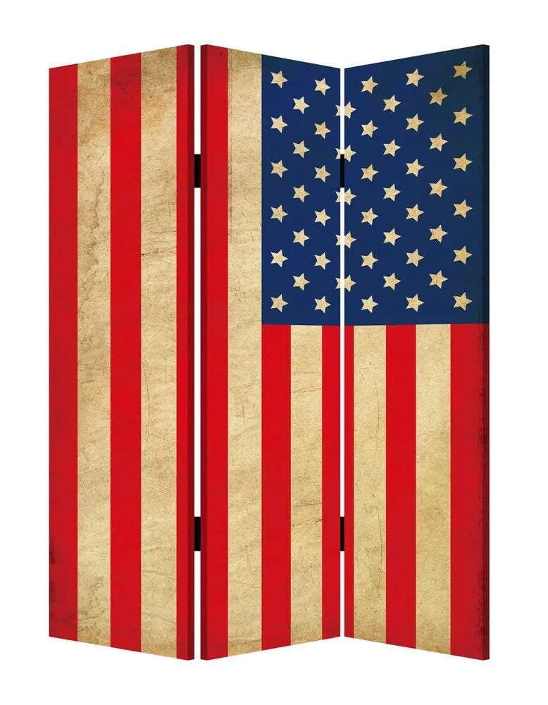 48 X 72 Multi Color Wood Canvas American Flag Screen - NOBLE HOME INTERIORS