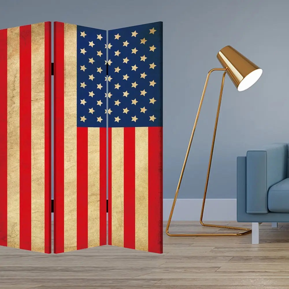 48 X 72 Multi Color Wood Canvas American Flag Screen - NOBLE HOME INTERIORS