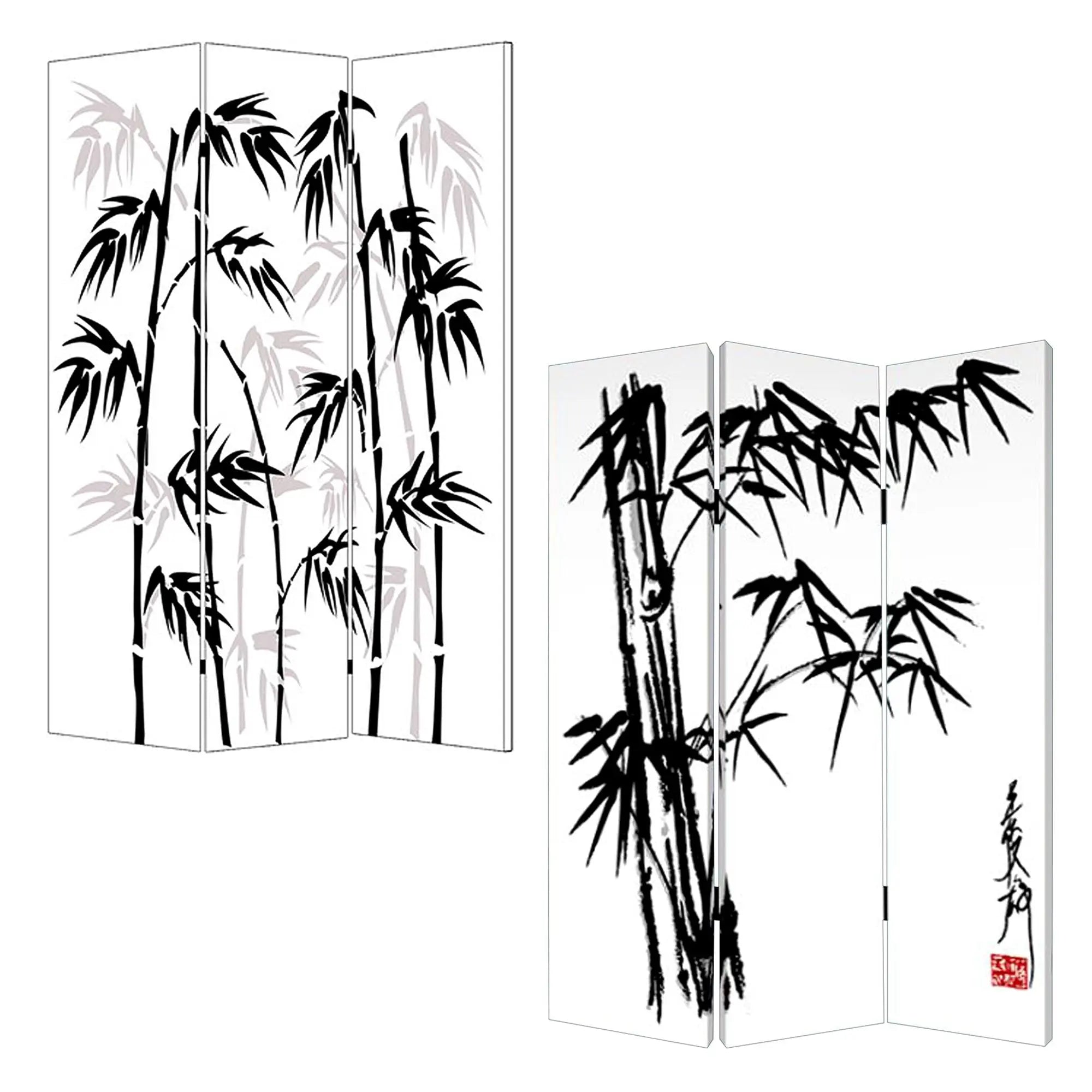 48 X 72 Multi Color Wood Canvas Bamboo Leaf Screen - NOBLE HOME INTERIORS