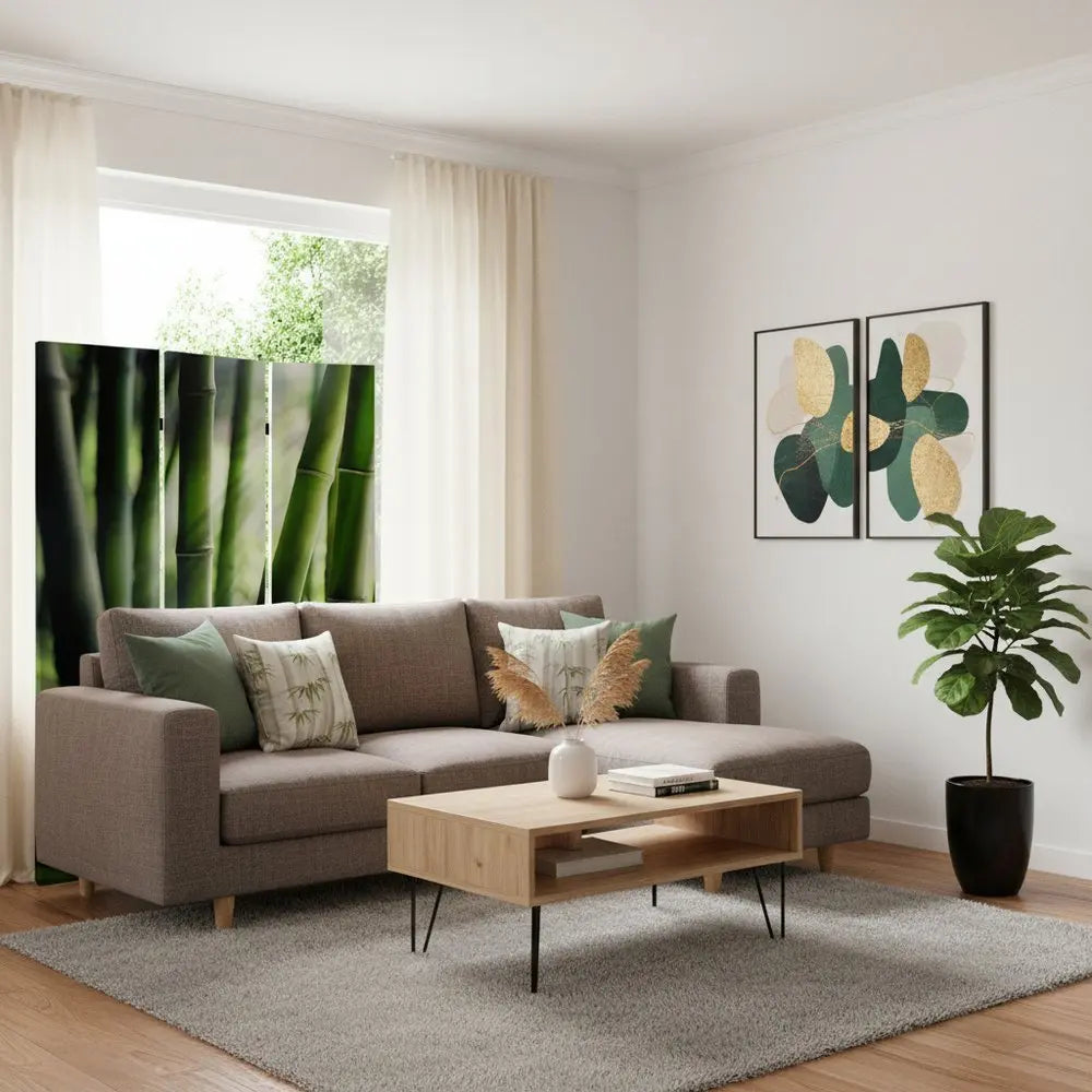 48" X 72" Multi Color Wood Canvas Bamboo Screen - NOBLE HOME INTERIORS