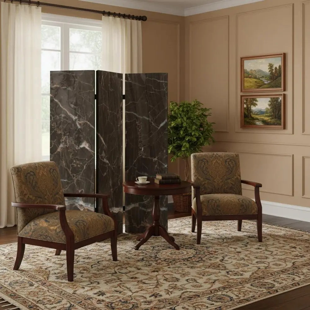 48" X 72" Multi Color Wood Canvas Black Marble Screen - NOBLE HOME INTERIORS