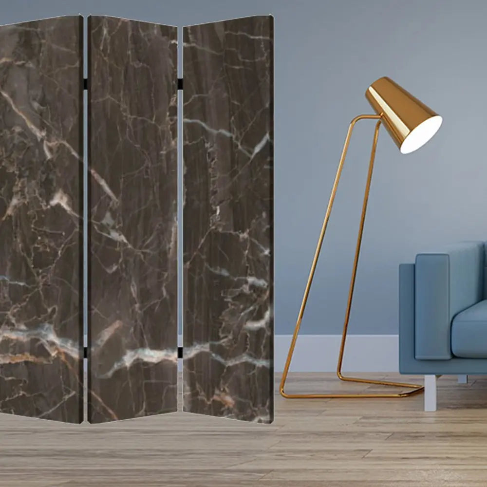 48" X 72" Multi Color Wood Canvas Black Marble Screen - NOBLE HOME INTERIORS