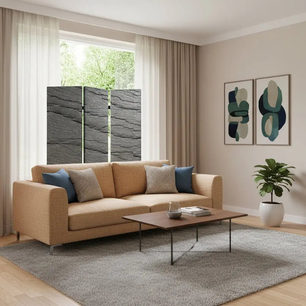 48" X 72" Multi Color Wood Canvas Black Slate Screen - NOBLE HOME INTERIORS