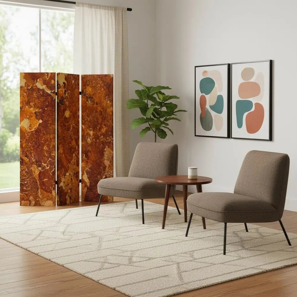 48" X 72" Multi Color Wood Canvas Brown Marble Screen - NOBLE HOME INTERIORS