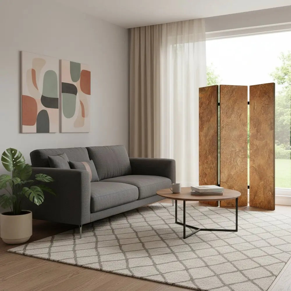 48" X 72" Multi Color Wood Canvas Brown Marble Screen - NOBLE HOME INTERIORS