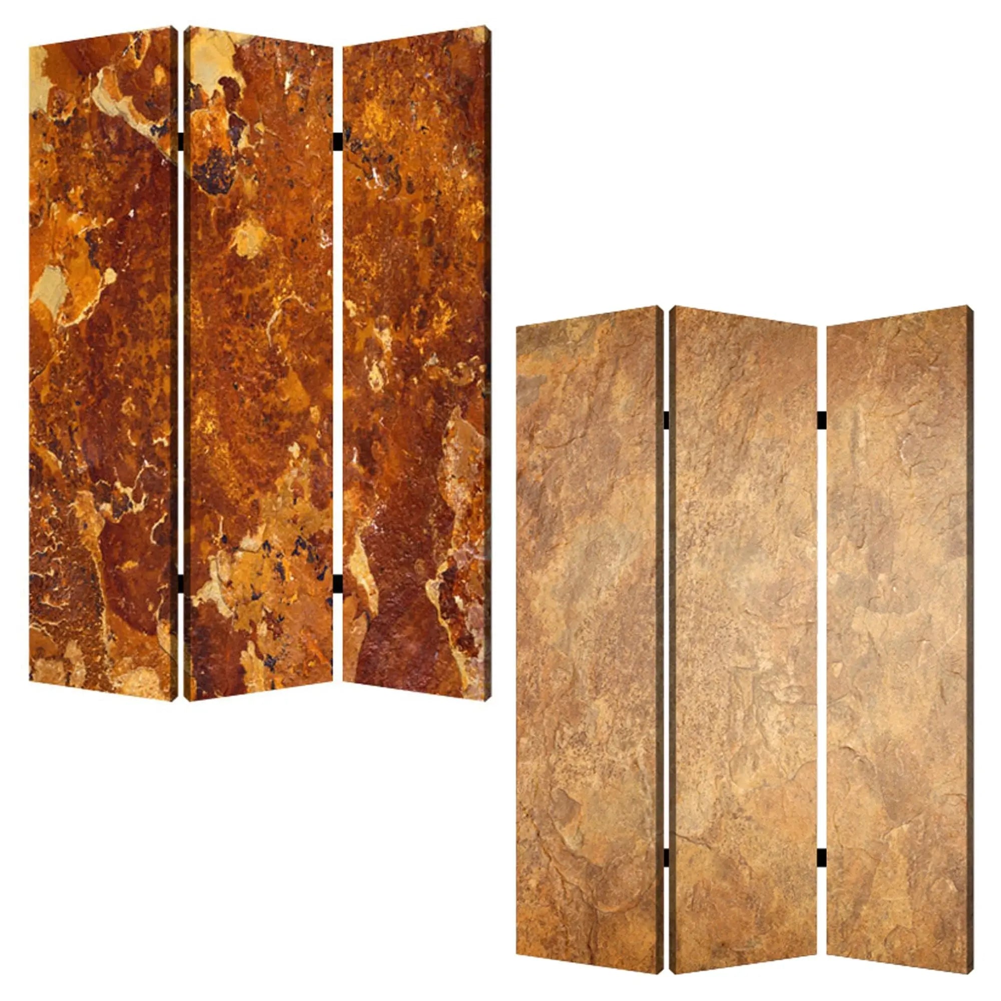 48" X 72" Multi Color Wood Canvas Brown Marble Screen - NOBLE HOME INTERIORS
