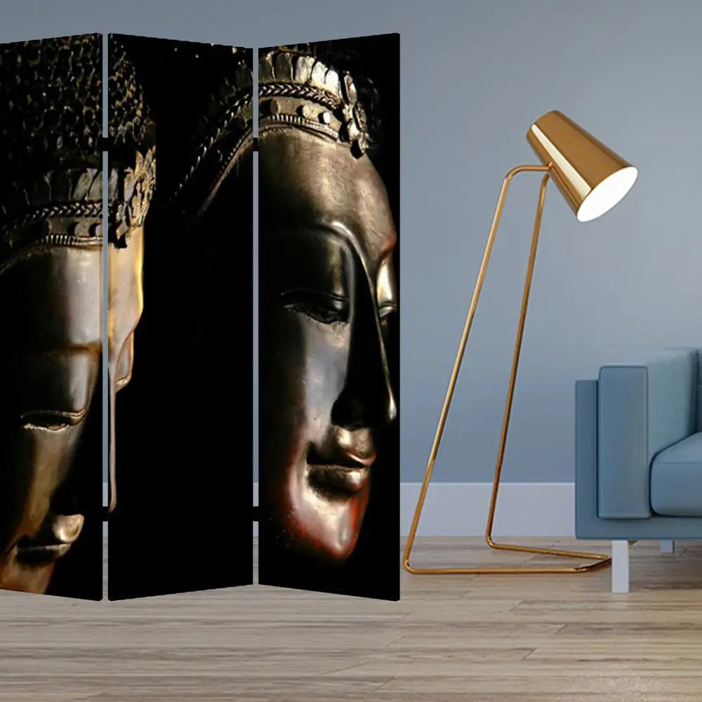 48" X 72" Multi Color Wood Canvas Budda Screen - NOBLE HOME INTERIORS