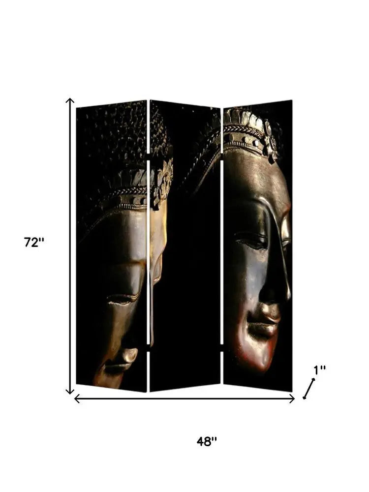 48" X 72" Multi Color Wood Canvas Budda Screen - NOBLE HOME INTERIORS