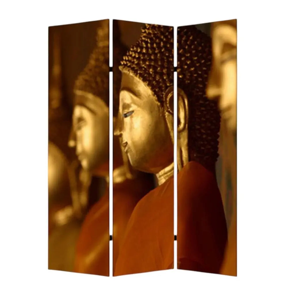 48" X 72" Multi Color Wood Canvas Budda Screen - NOBLE HOME INTERIORS