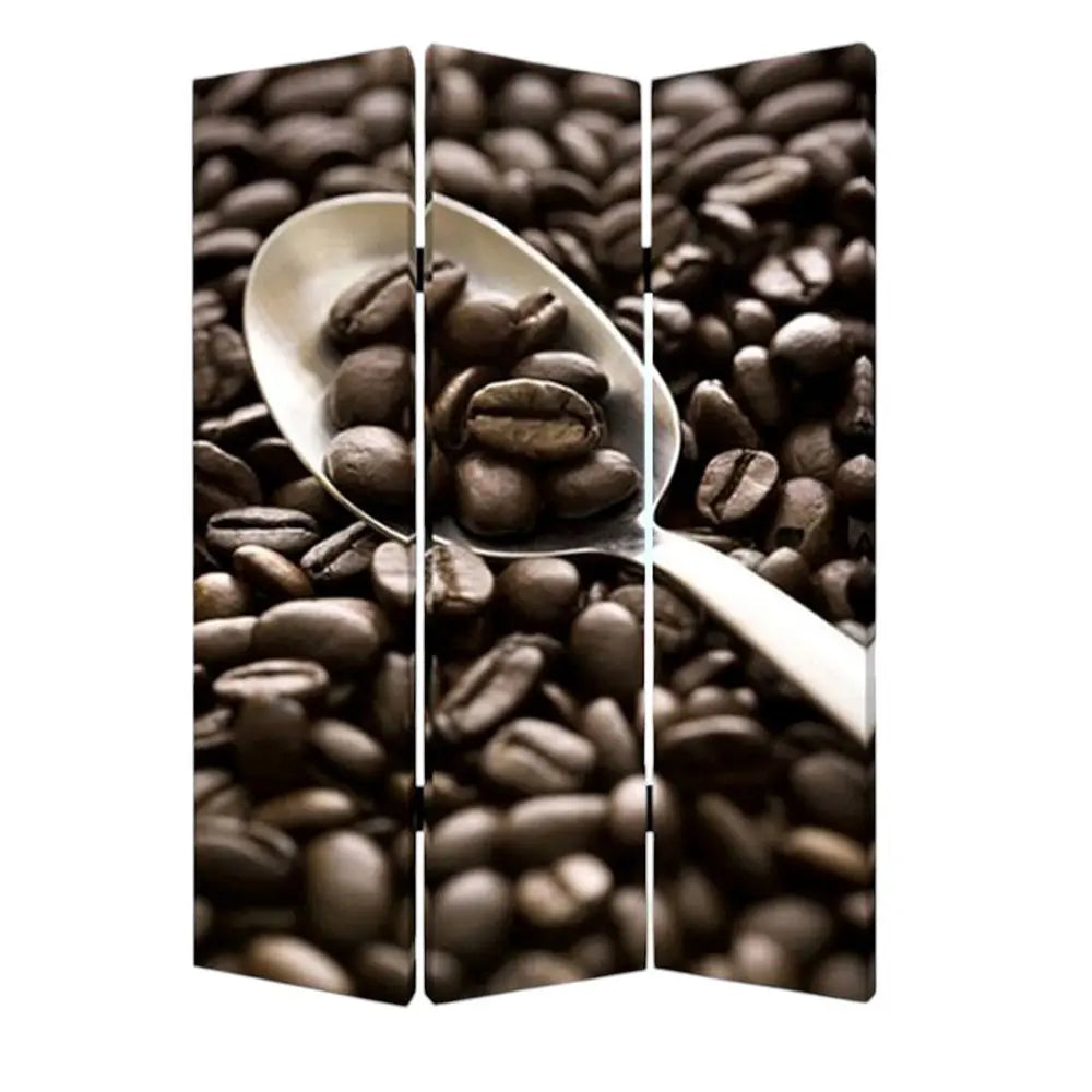 48" X 72" Multi Color Wood Canvas Coffee Time Screen - NOBLE HOME INTERIORS