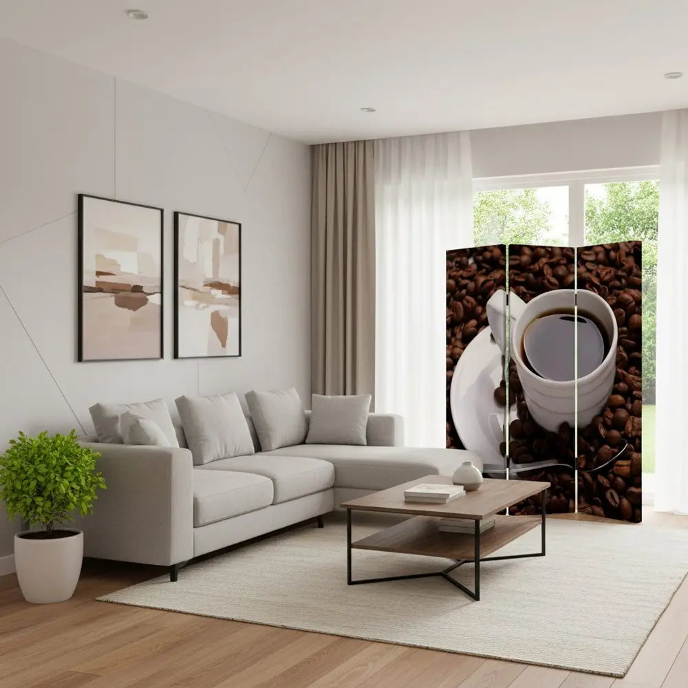 48" X 72" Multi Color Wood Canvas Coffee Time Screen - NOBLE HOME INTERIORS