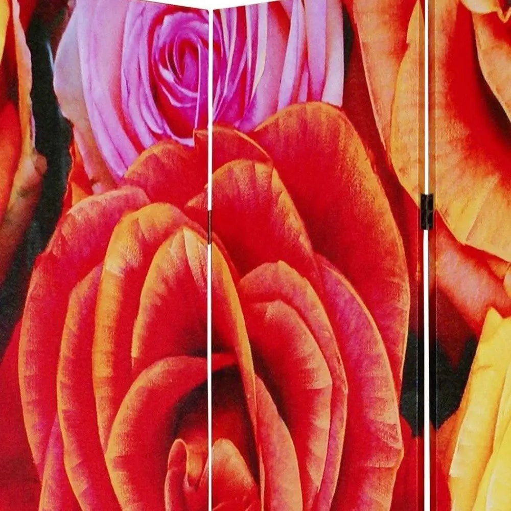 48 X 72 Multi Color Wood Canvas Daisy And Rose Screen - NOBLE HOME INTERIORS
