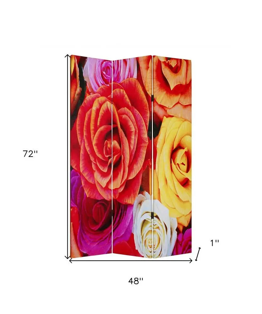 48 X 72 Multi Color Wood Canvas Daisy And Rose Screen - NOBLE HOME INTERIORS
