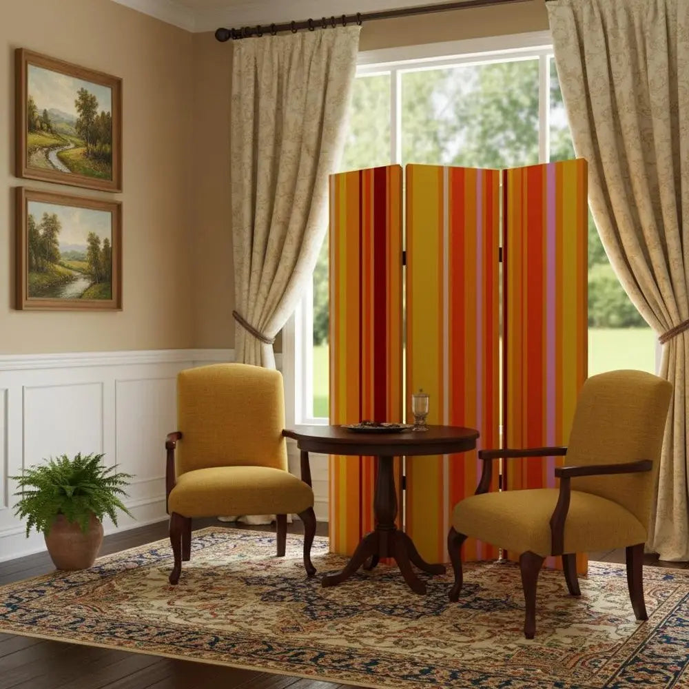 48 X 72 Multi Color Wood Canvas Deep Saffron Screen - NOBLE HOME INTERIORS