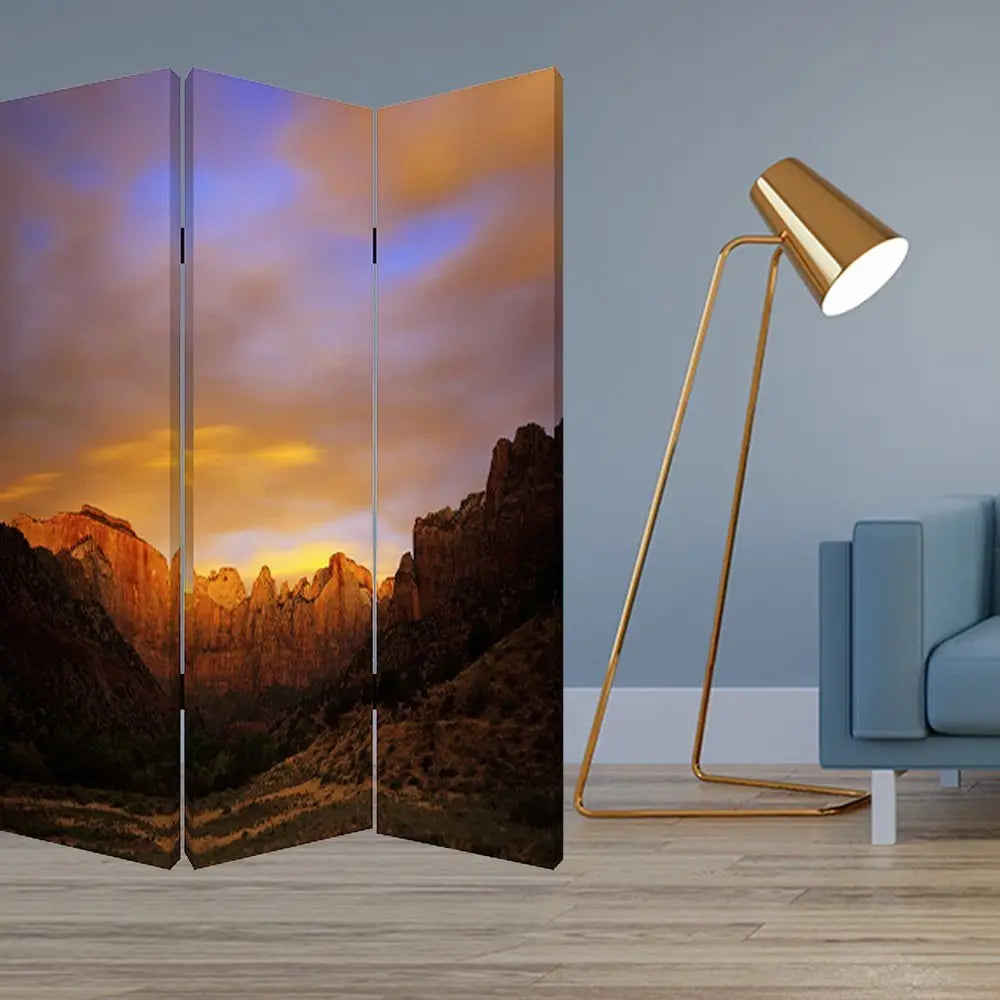 48 X 72 Multi Color Wood Canvas Desert Screen - NOBLE HOME INTERIORS