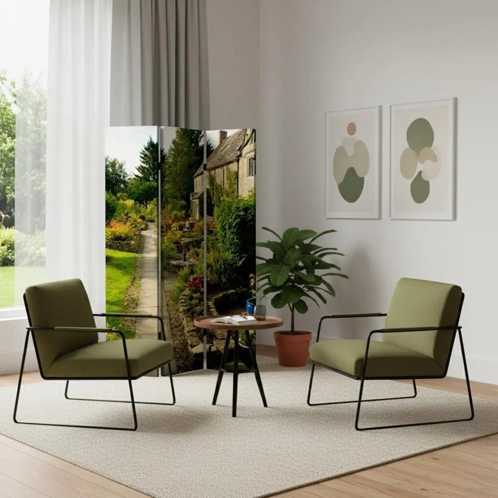 48" X 72" Multi Color Wood Canvas English Garden Screen - NOBLE HOME INTERIORS