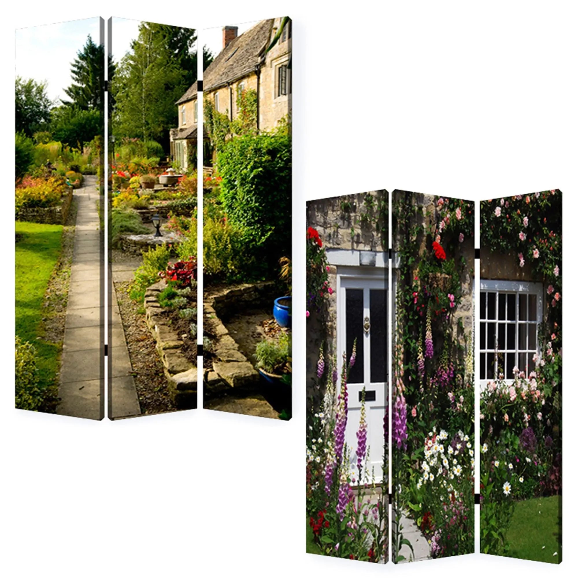 48" X 72" Multi Color Wood Canvas English Garden Screen - NOBLE HOME INTERIORS