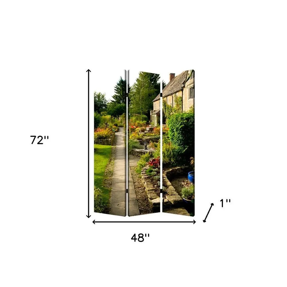48" X 72" Multi Color Wood Canvas English Garden Screen - NOBLE HOME INTERIORS