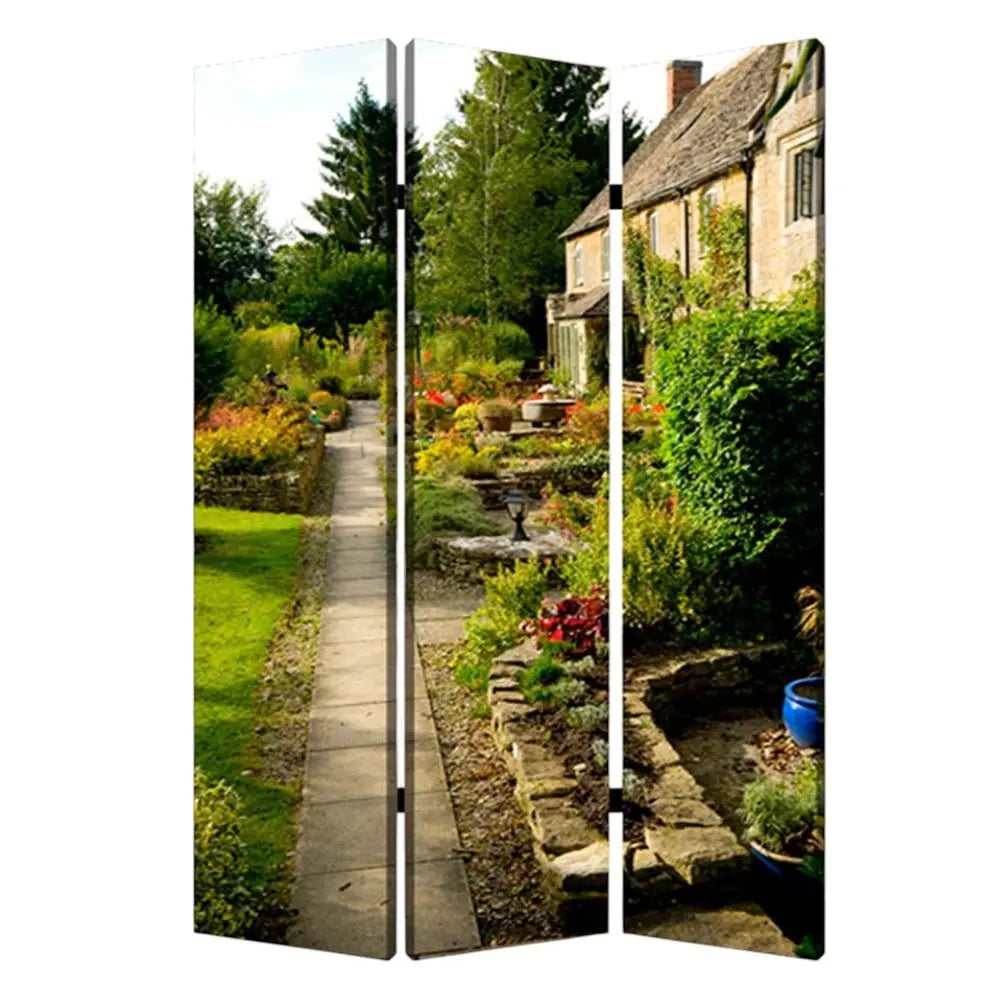 48" X 72" Multi Color Wood Canvas English Garden Screen - NOBLE HOME INTERIORS
