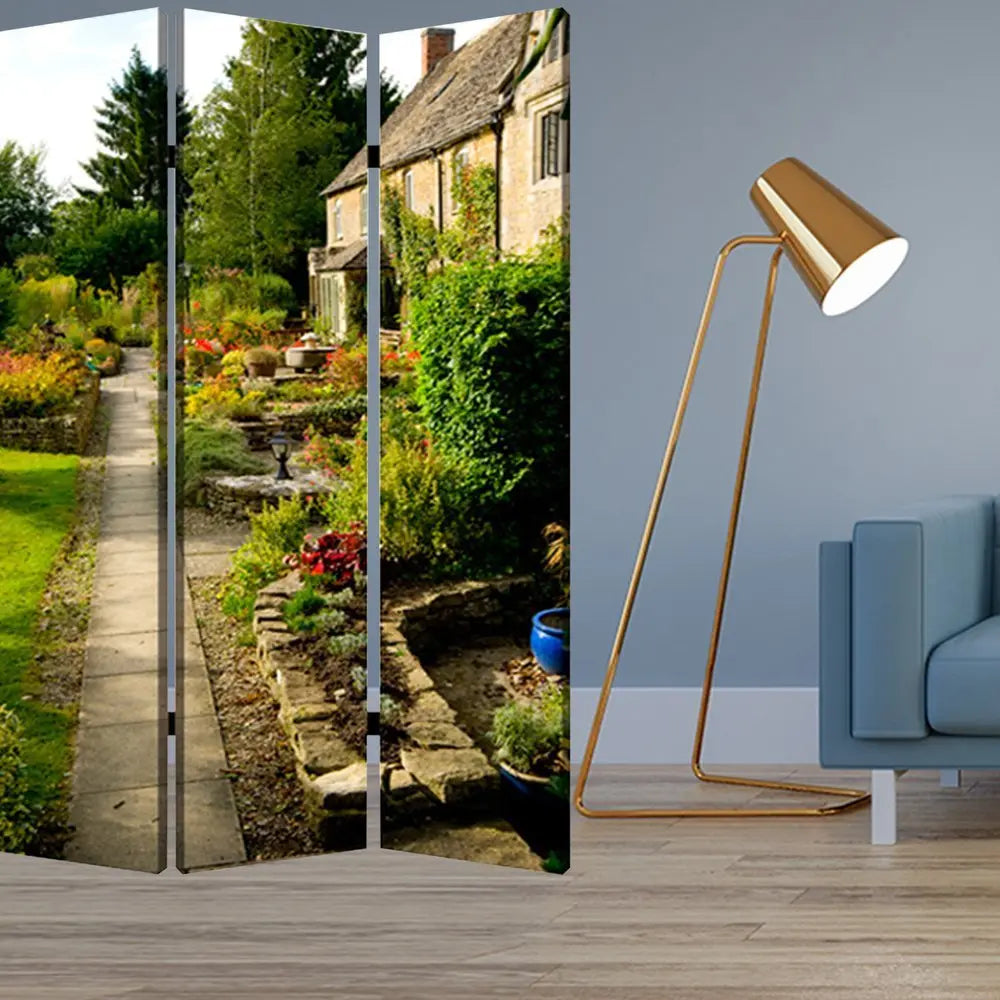 48" X 72" Multi Color Wood Canvas English Garden Screen - NOBLE HOME INTERIORS