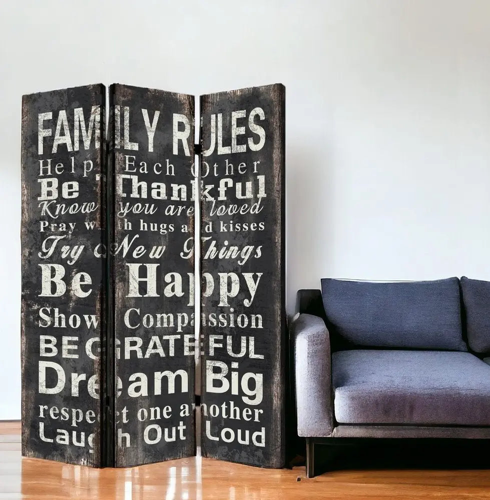 48 X 72 Multi Color Wood Canvas Family Rule Screen - NOBLE HOME INTERIORS