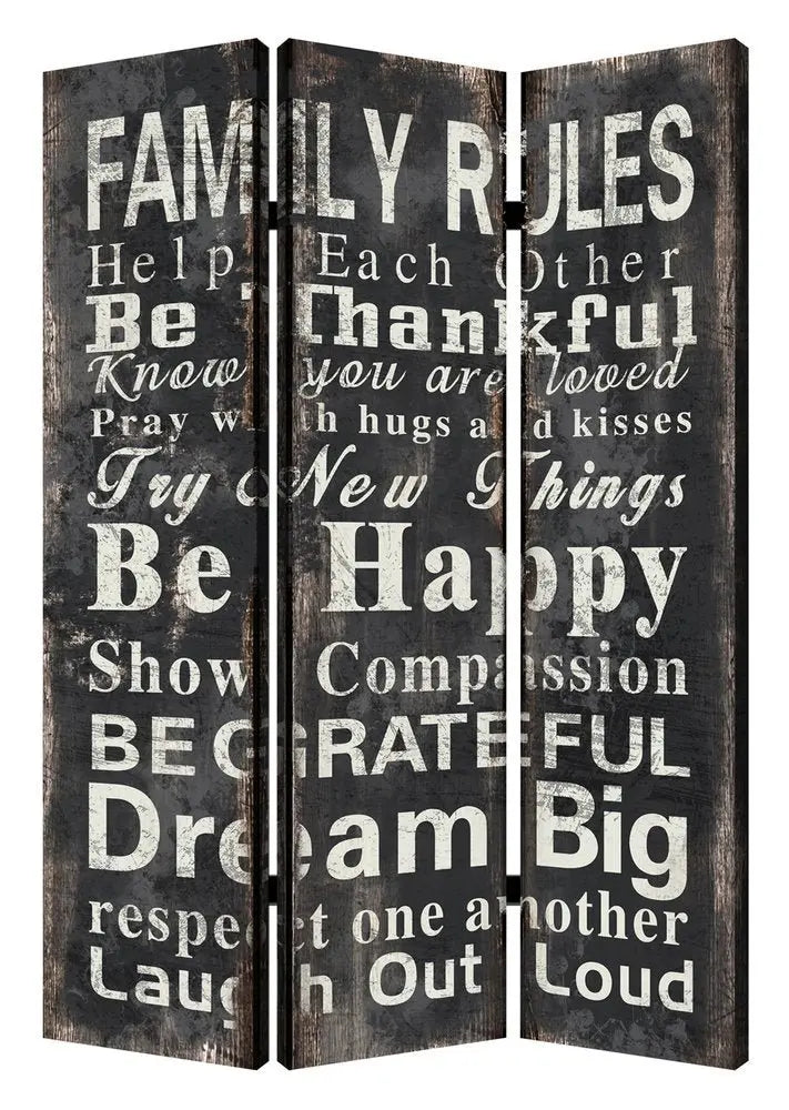 48 X 72 Multi Color Wood Canvas Family Rule Screen - NOBLE HOME INTERIORS