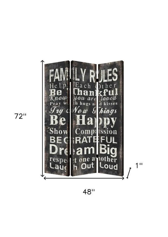 48 X 72 Multi Color Wood Canvas Family Rule Screen - NOBLE HOME INTERIORS