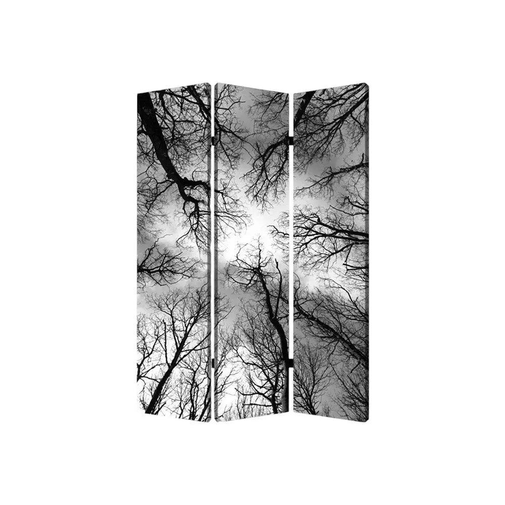 48" X 72" Multi Color Wood Canvas Forest Screen - NOBLE HOME INTERIORS