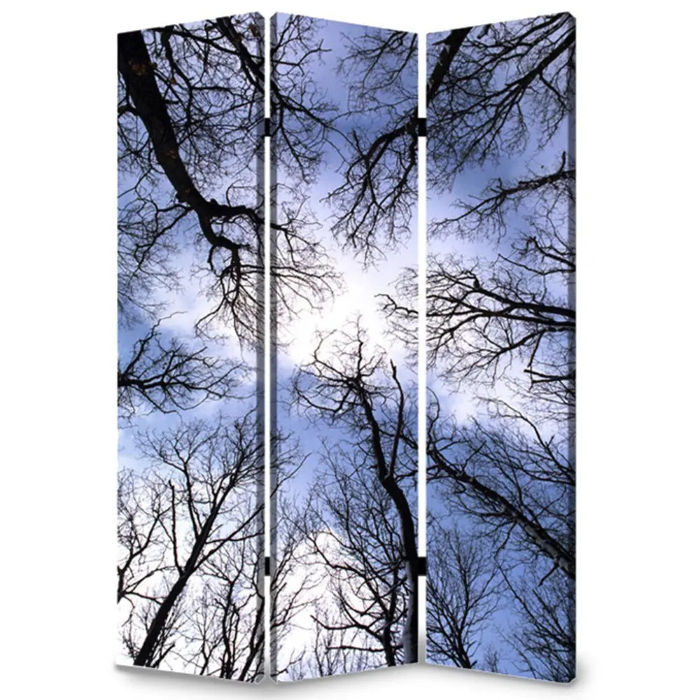 48" X 72" Multi Color Wood Canvas Forest Screen - NOBLE HOME INTERIORS