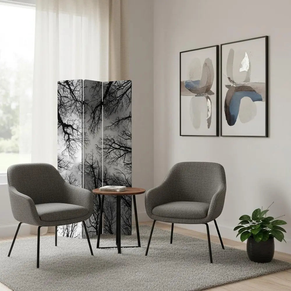 48" X 72" Multi Color Wood Canvas Forest Screen - NOBLE HOME INTERIORS