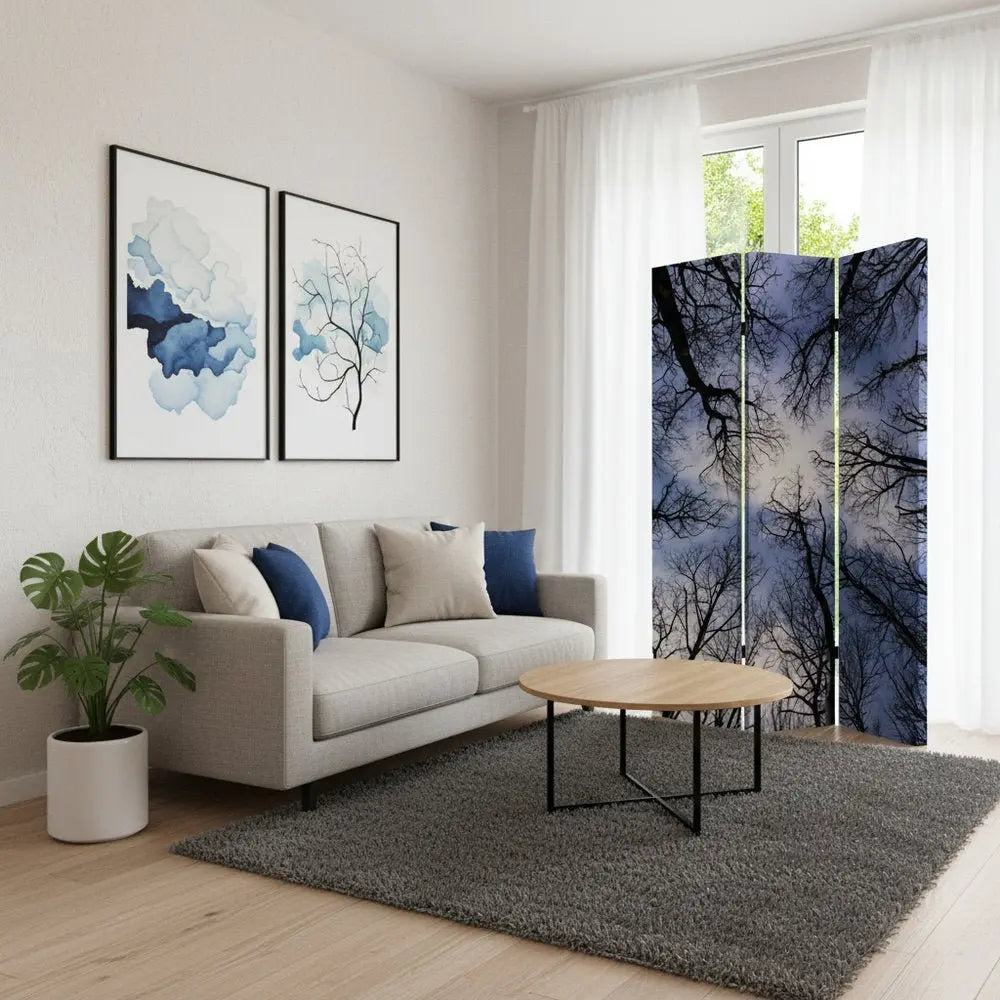 48" X 72" Multi Color Wood Canvas Forest Screen - NOBLE HOME INTERIORS