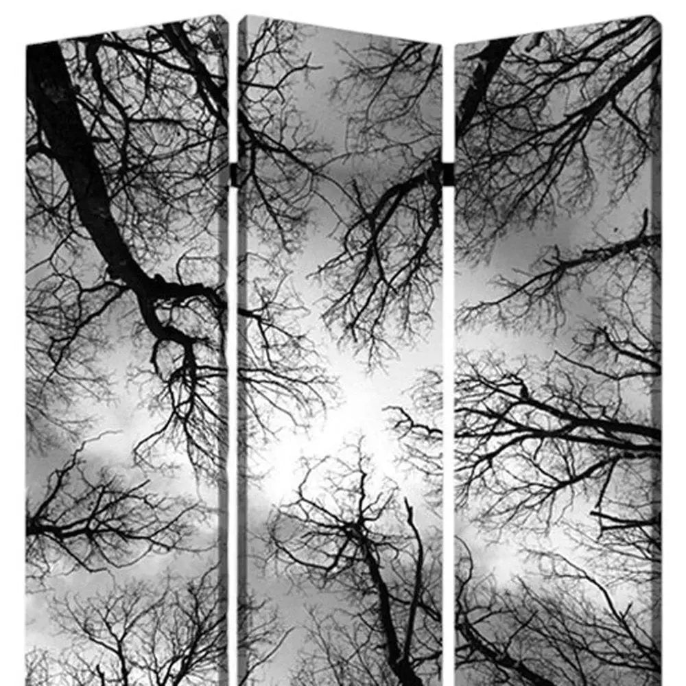 48" X 72" Multi Color Wood Canvas Forest Screen - NOBLE HOME INTERIORS