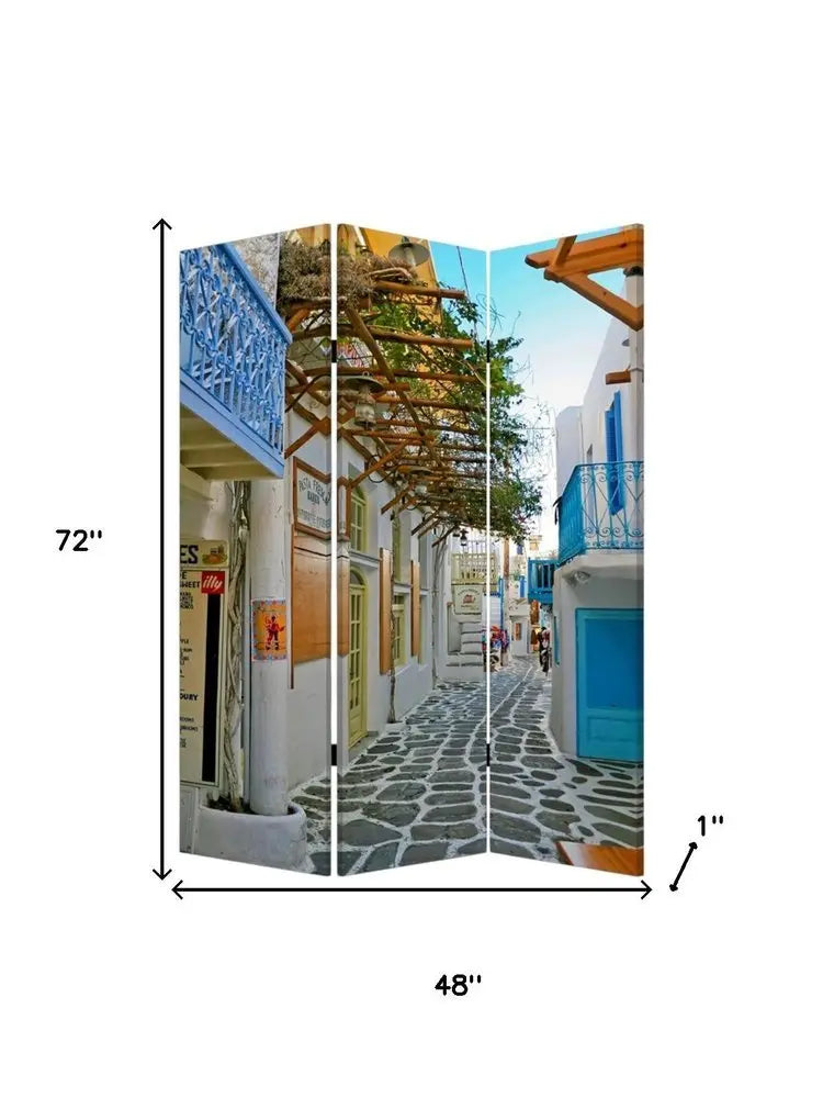 48" X 72" Multi Color Wood Canvas Greece Screen - NOBLE HOME INTERIORS