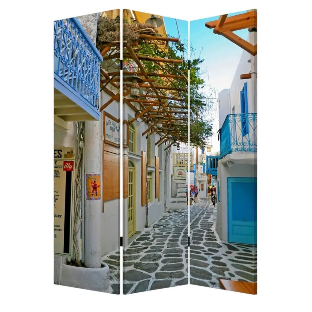 48" X 72" Multi Color Wood Canvas Greece Screen - NOBLE HOME INTERIORS